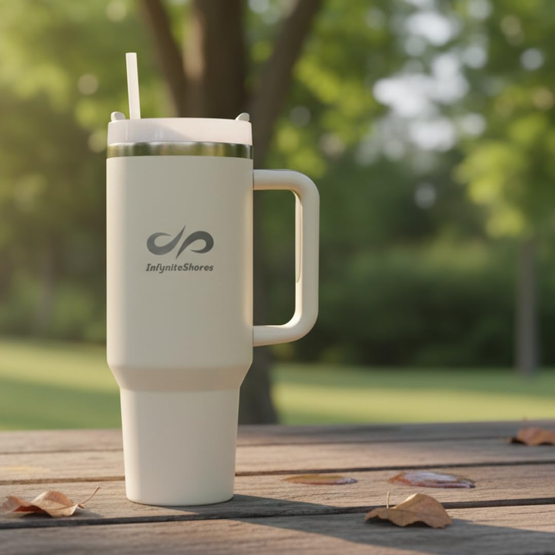 40 oz Insulated Tumbler with Handle & Straw – Stainless Steel, Cup Holder Friendly