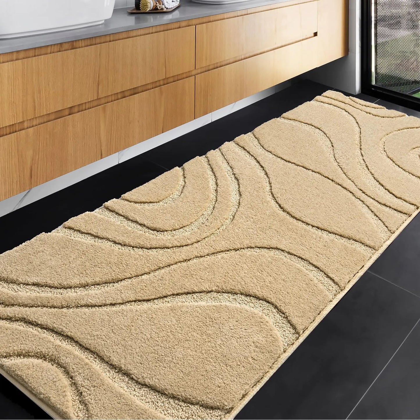 Bathroom Rugs Runner 24 x 72 InchExtra Long Bathroom Rug Non-SlipMachine Washable Bath Mats RugBeige Soft Carpets for Bathroom Shower