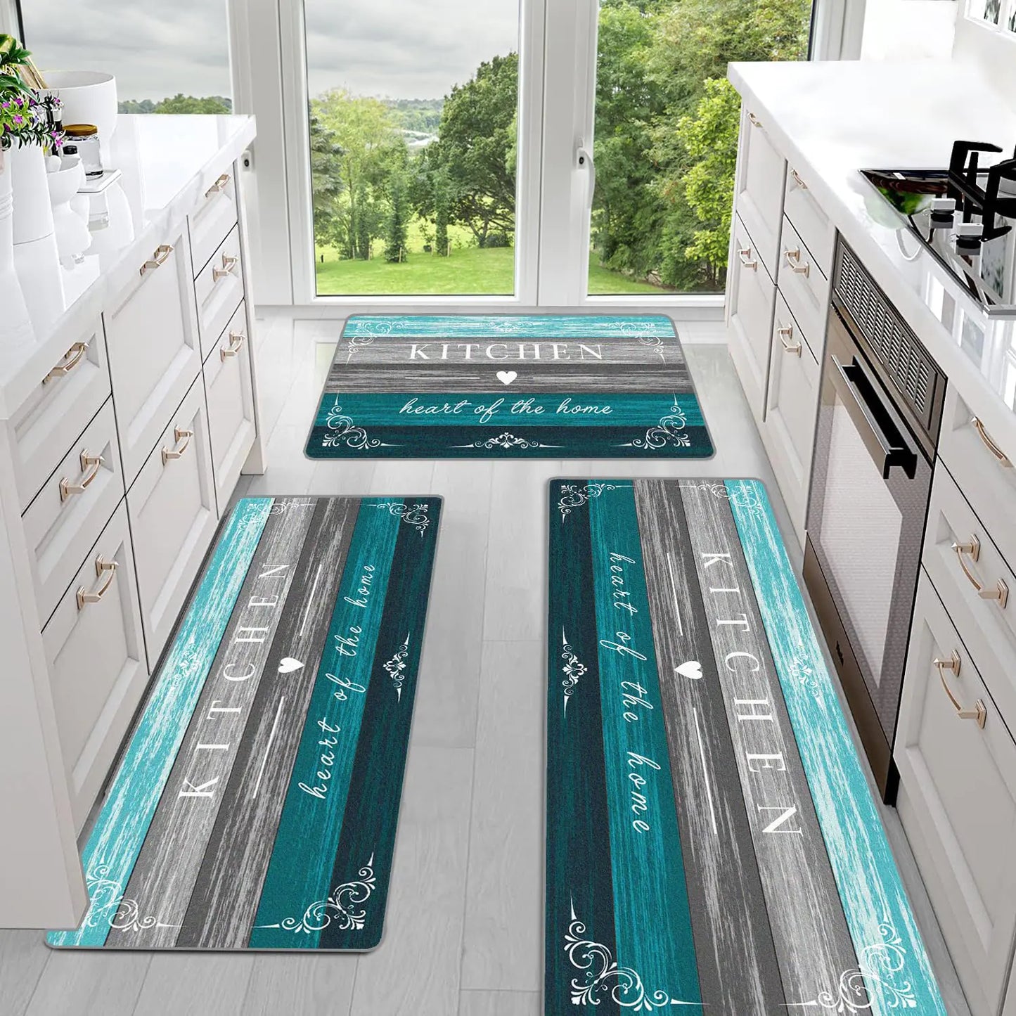 Farmhouse Kitchen Rugs Set of 3 – Non-Slip Washable Kitchen Mats