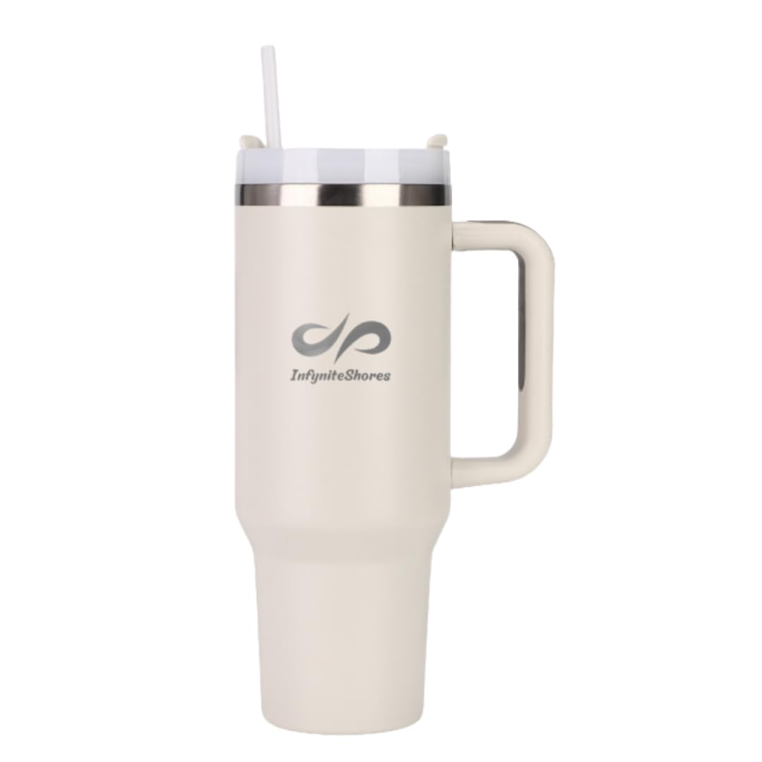 40 oz Insulated Tumbler with Handle & Straw – Stainless Steel, Cup Holder Friendly