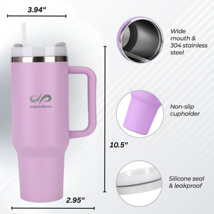 40 oz Insulated Tumbler with Handle & Straw – Stainless Steel, Cup Holder Friendly