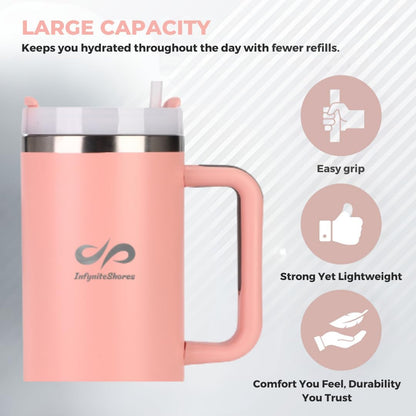40 oz Insulated Tumbler with Handle & Straw – Stainless Steel, Cup Holder Friendly