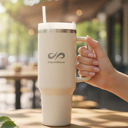 40 oz Insulated Tumbler with Handle & Straw – Stainless Steel, Cup Holder Friendly