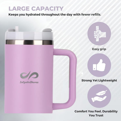 40 oz Insulated Tumbler with Handle & Straw – Stainless Steel, Cup Holder Friendly