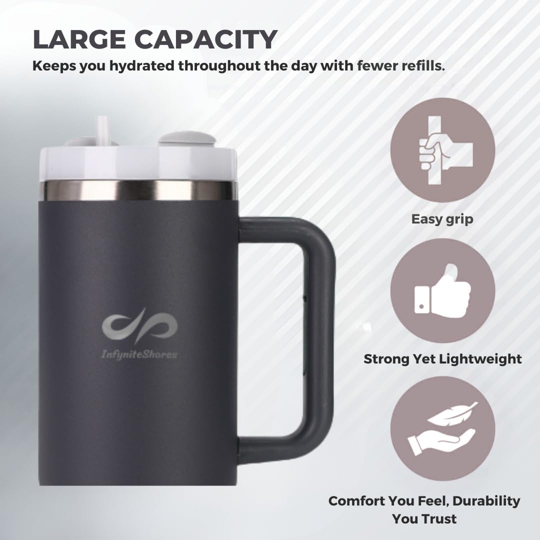 40 oz Insulated Tumbler with Handle & Straw – Stainless Steel, Cup Holder Friendly