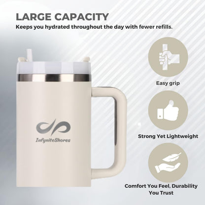 40 oz Insulated Tumbler with Handle & Straw – Stainless Steel, Cup Holder Friendly