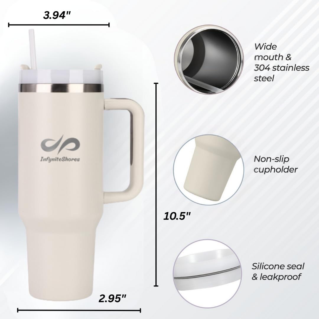 40 oz Insulated Tumbler with Handle & Straw – Stainless Steel, Cup Holder Friendly