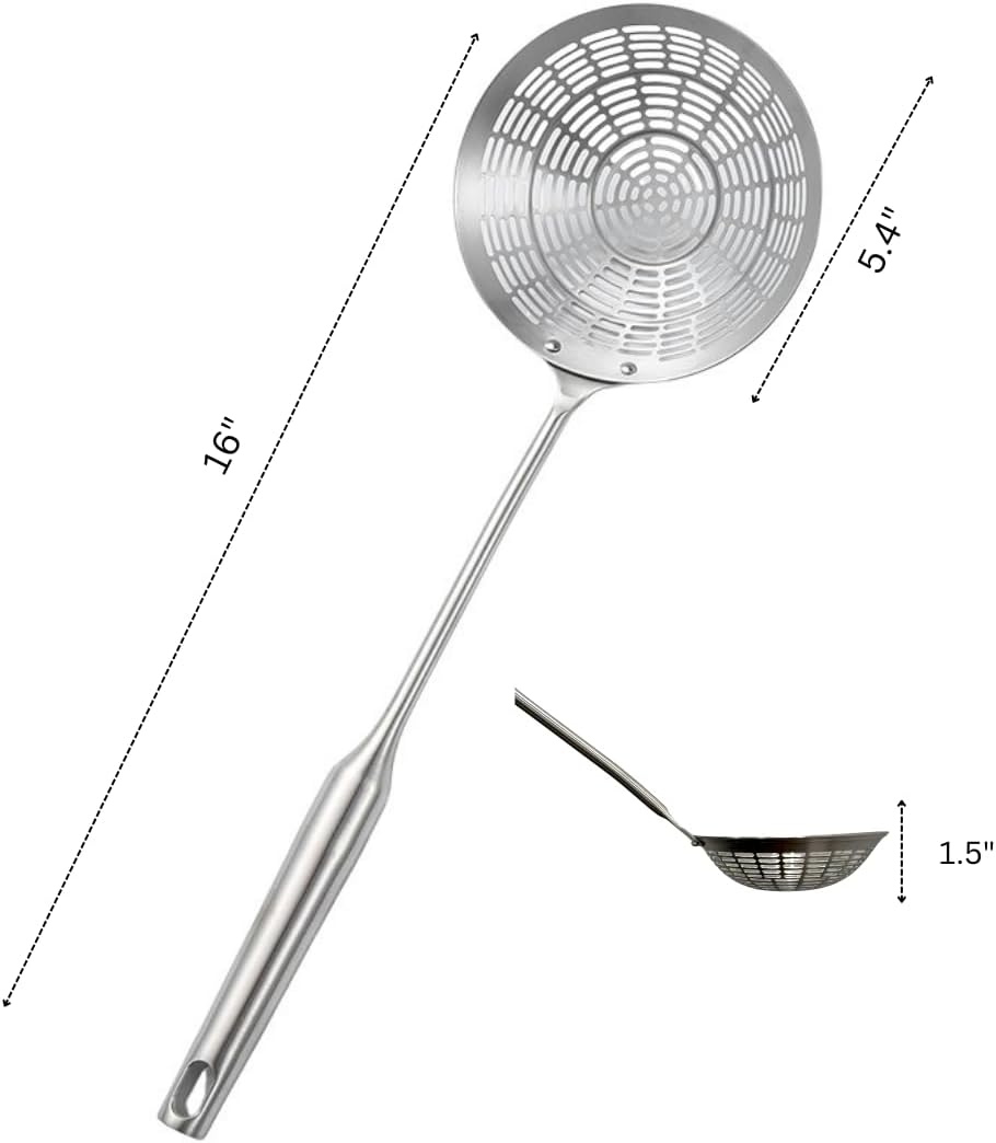 Long-handle spider strainer for pasta and noodles