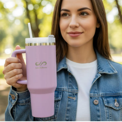 40 oz Insulated Tumbler with Handle & Straw – Stainless Steel, Cup Holder Friendly