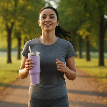 40 oz Insulated Tumbler with Handle & Straw – Stainless Steel, Cup Holder Friendly