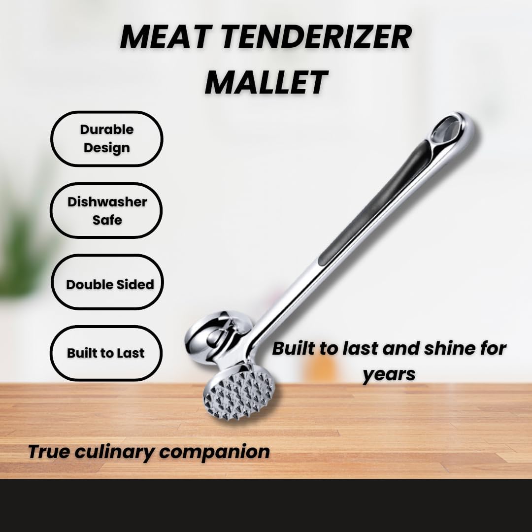 Stainless steel meat tenderizer — textured and flat mallet sides