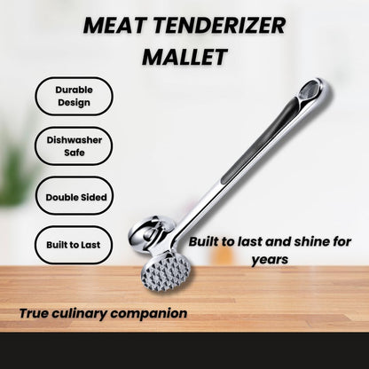 Stainless steel meat tenderizer — textured and flat mallet sides