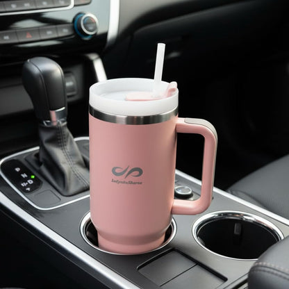 40 oz Insulated Tumbler with Handle & Straw – Stainless Steel, Cup Holder Friendly