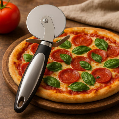 Premium Stainless Steel Pizza Cutter – Multi-Purpose Wheel with Sharp Blade for Pizza, Pies, Dough, Pastry & More – Non-Slip Soft-Touch Handle, Dishwasher Safe.