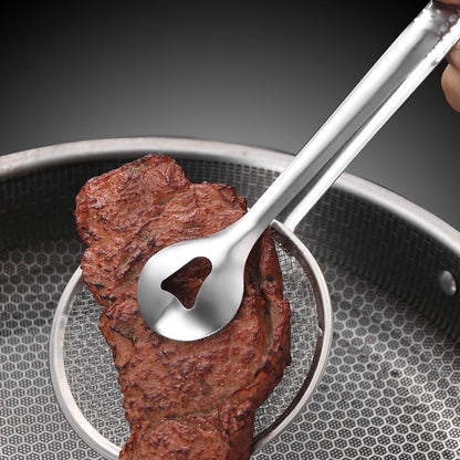 Stainless Steel Mesh Strainer Tongs – 2-in-1 Food Clip and Skimmer Spoon, Heat-Resistant, Durable & Ergonomic Tool for Frying, Cooking, and Serving