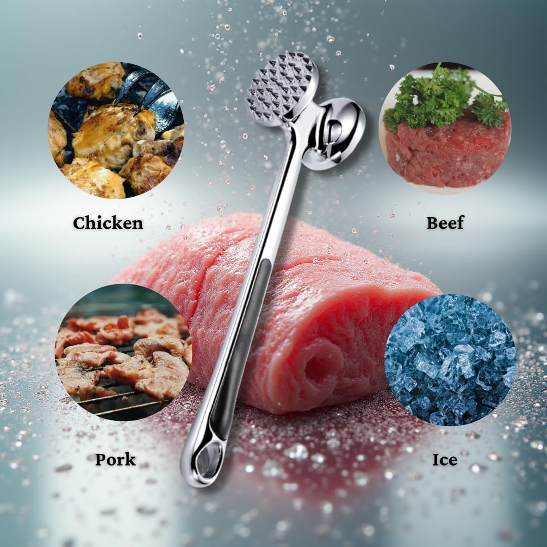 Double-sided meat tenderizer mallet for steak, beef and chicken