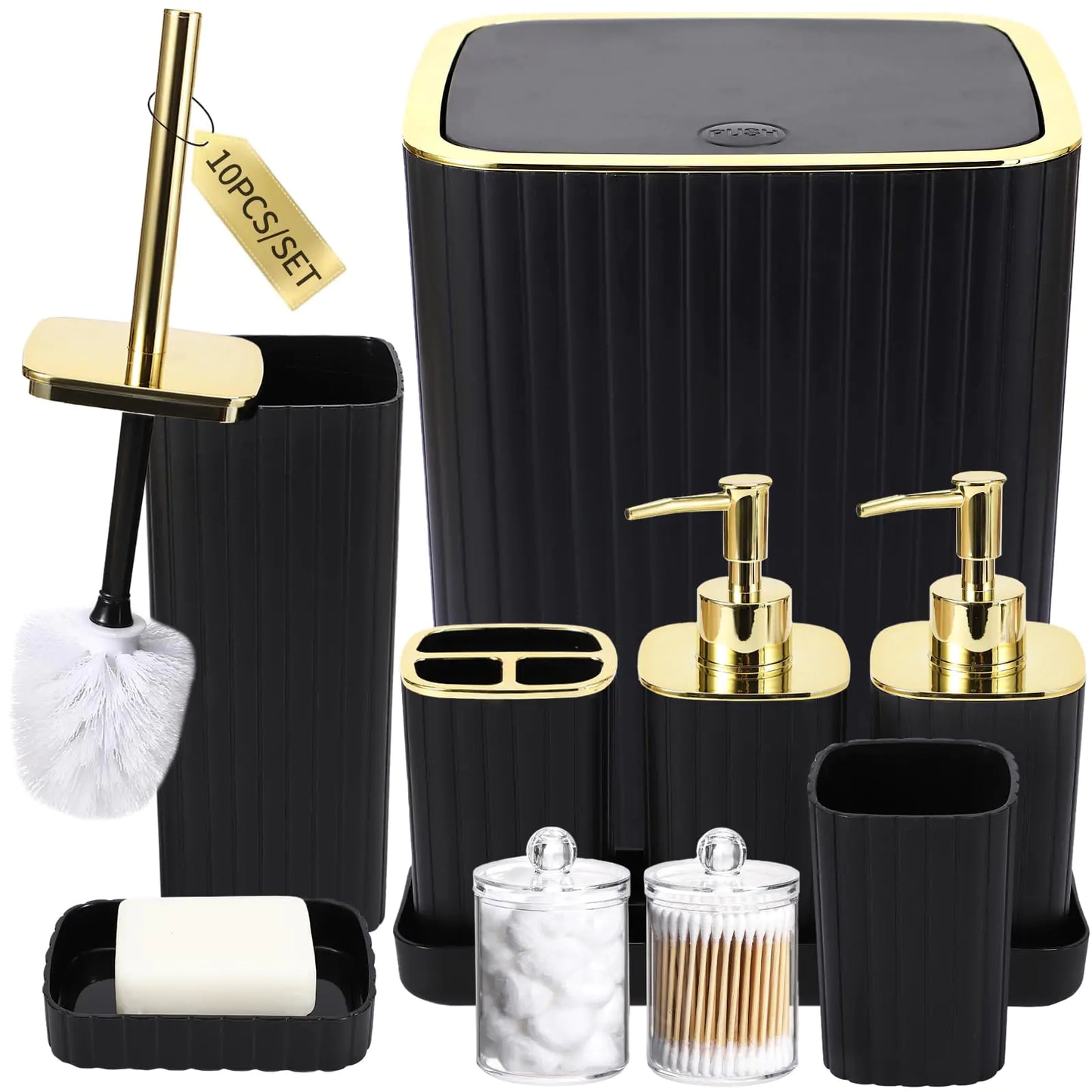 Bathroom Accessories Set - Gorgeous Bathroom Set 10PC Bathroom Accessory Set Toilet Brush Trash Can Qtip Holder Dispenser & Soap Dispenser