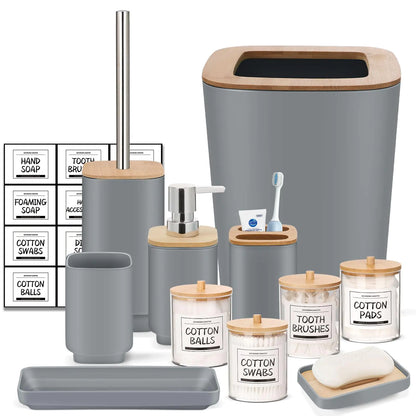 Grey Bathroom Set11Pcs Bathroom Gift Set4 Qtip Holder DispenserSoap DispenserSoap DishTrayToilet Brush HolderTrash CanToothbrush Holder and Cup for Bathroom