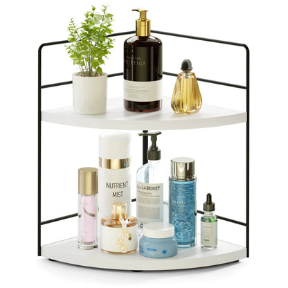2-Tier Bathroom Counter Organizer – Corner Makeup & Skincare Storage (White)